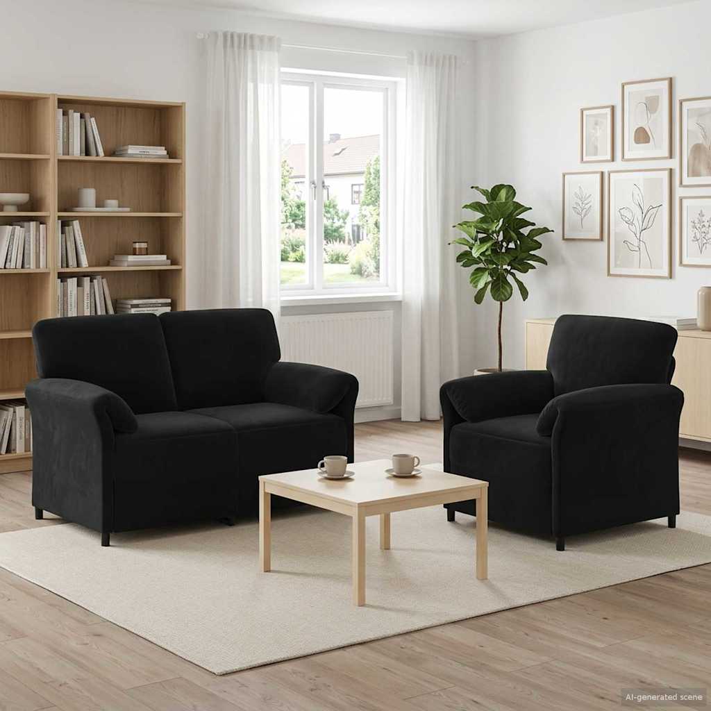 vidaXL Juego de Sofá 2 uds. Negro Terciopelo