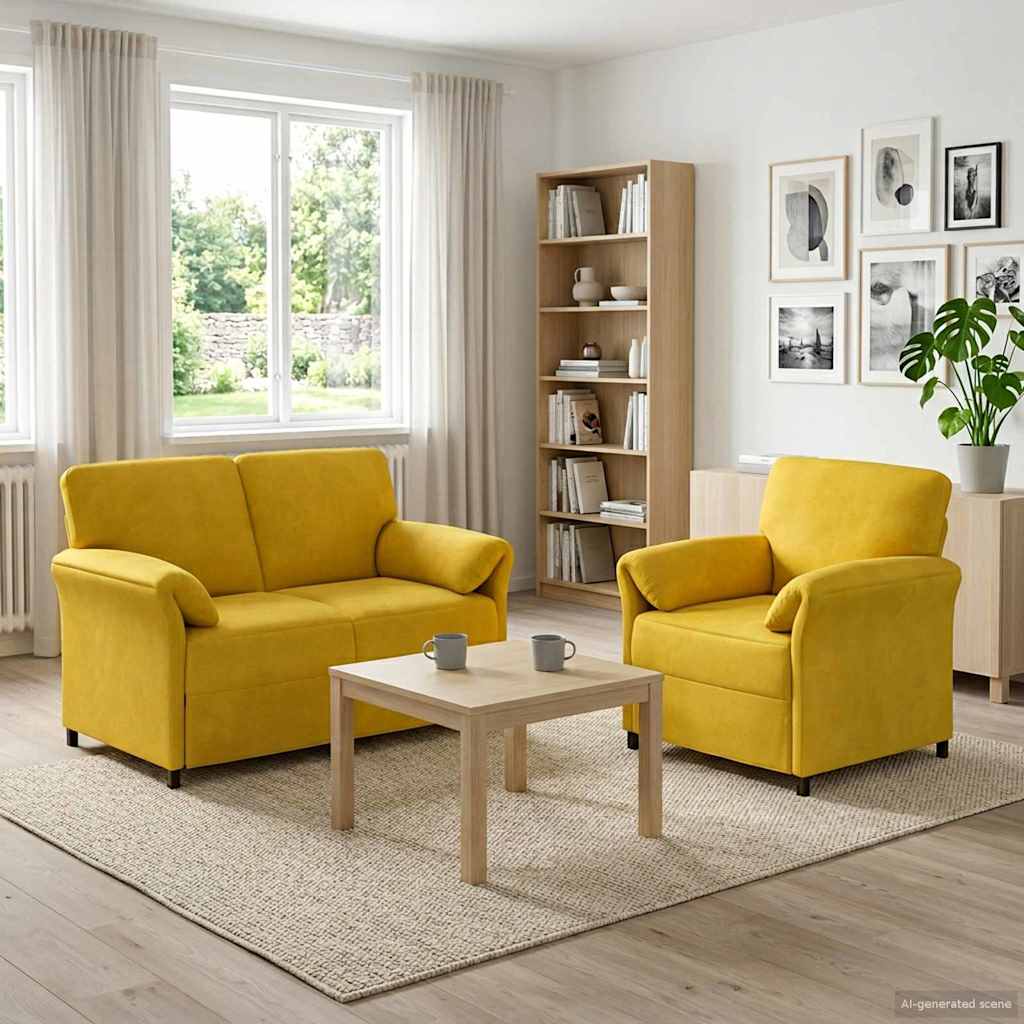 vidaXL Juego de Sofá 2 uds. Amarillo Terciopelo