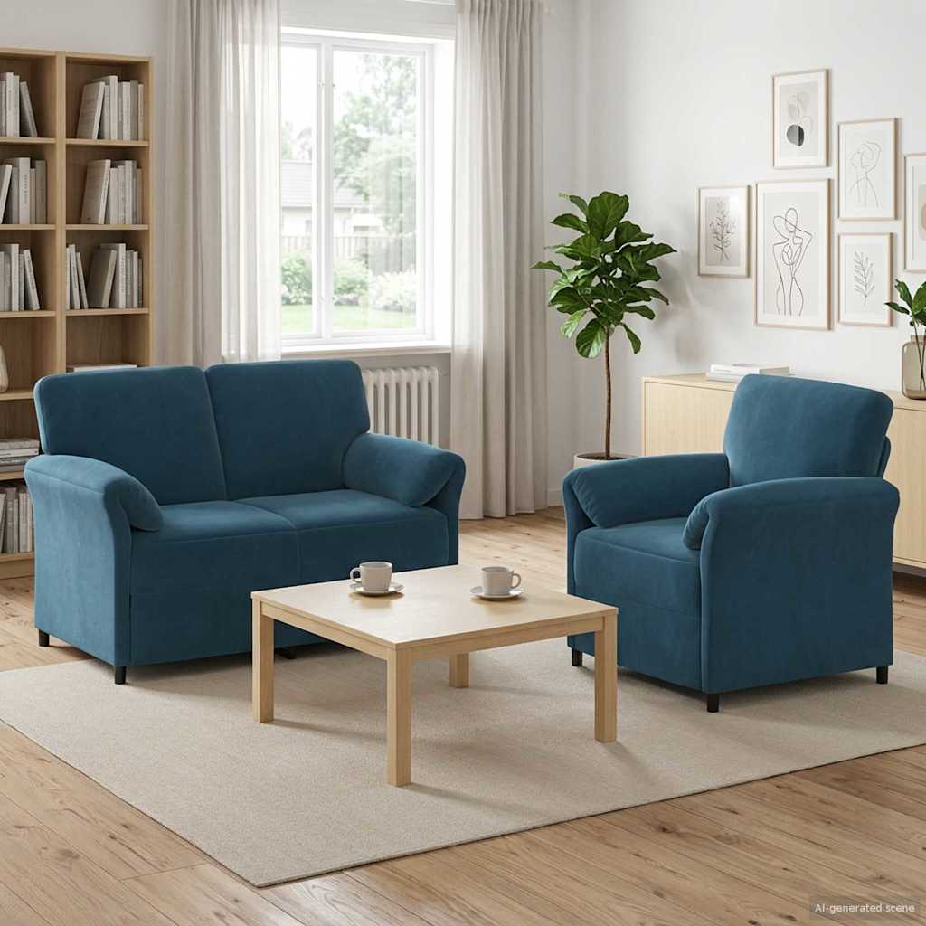 vidaXL Juego de Sofá 2 uds. Azul Terciopelo