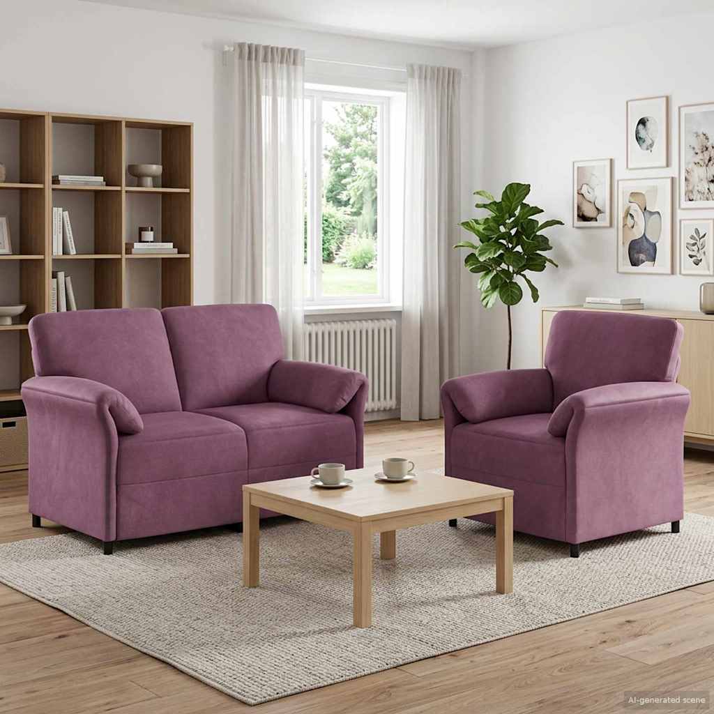 vidaXL Juego de Sofá 2 uds. Morado Terciopelo