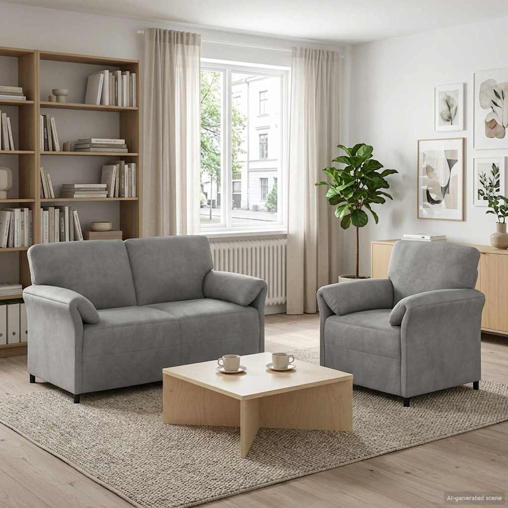 vidaXL Juego de Sofá 2 uds. Gris Claro Terciopelo