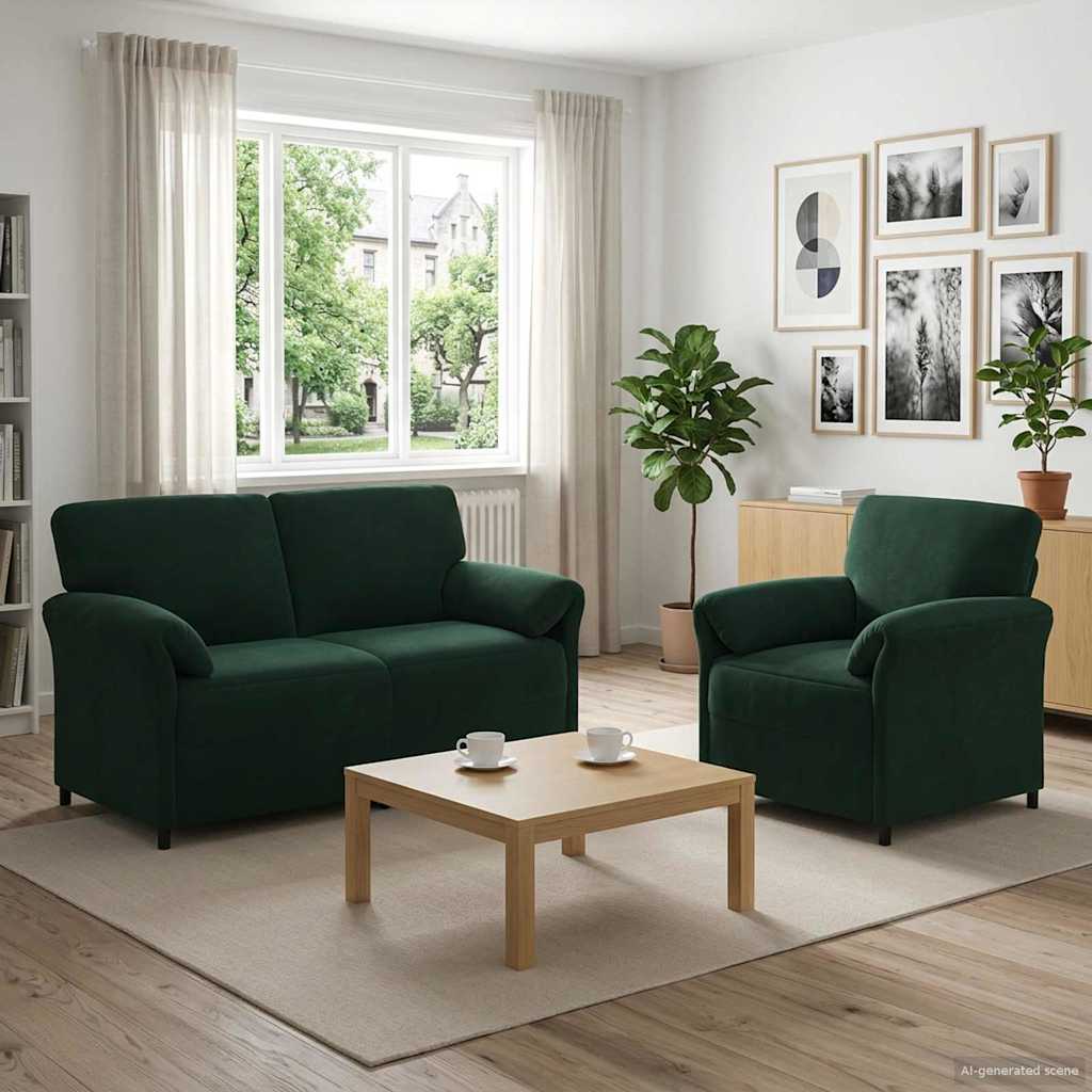 vidaXL Juego de Sofá 2 uds. Verde oscuro Terciopelo