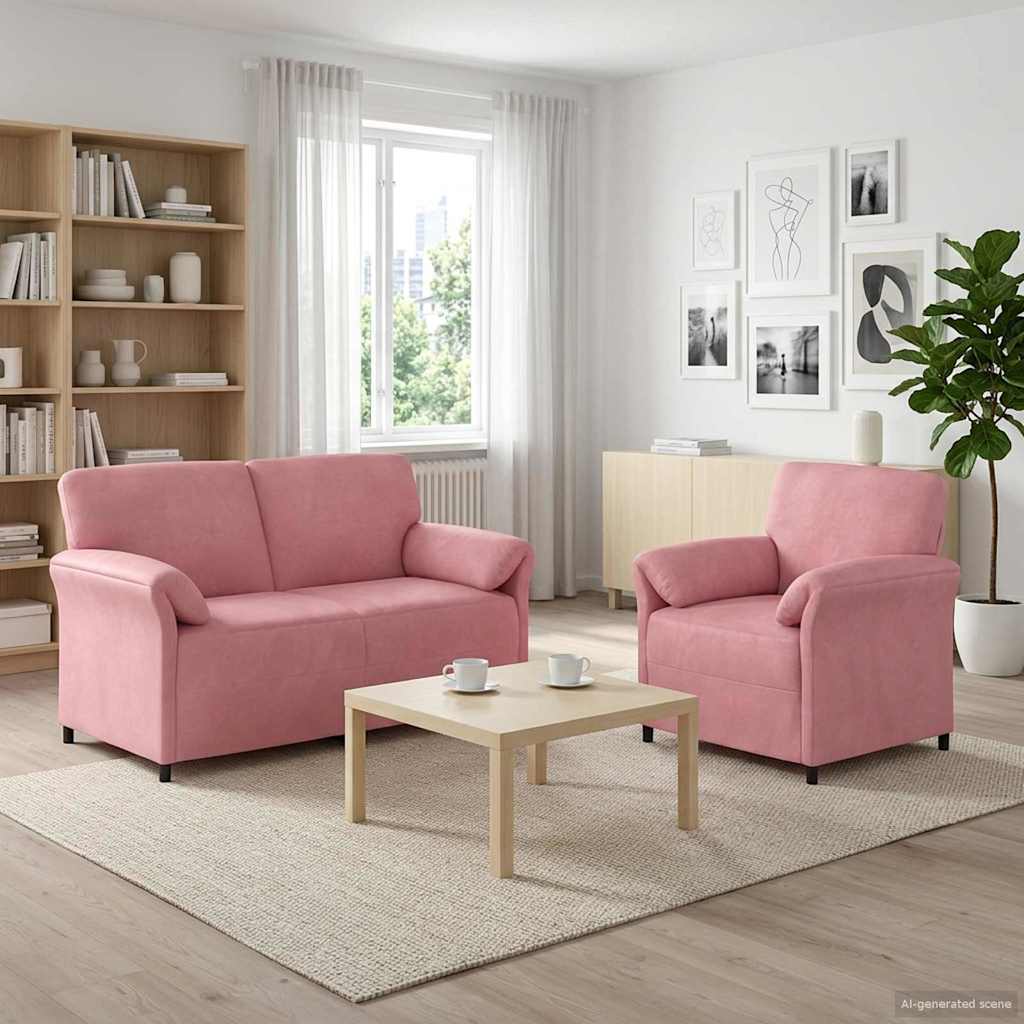 vidaXL Juego de Sofá 2 uds. Rosa Terciopelo