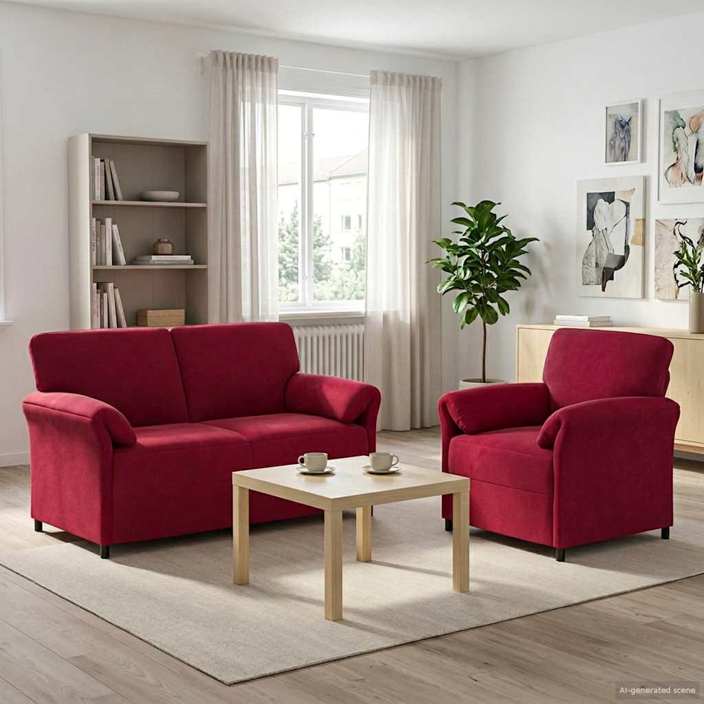 vidaXL Juego de Sofá 2 uds. Rojo vino Terciopelo