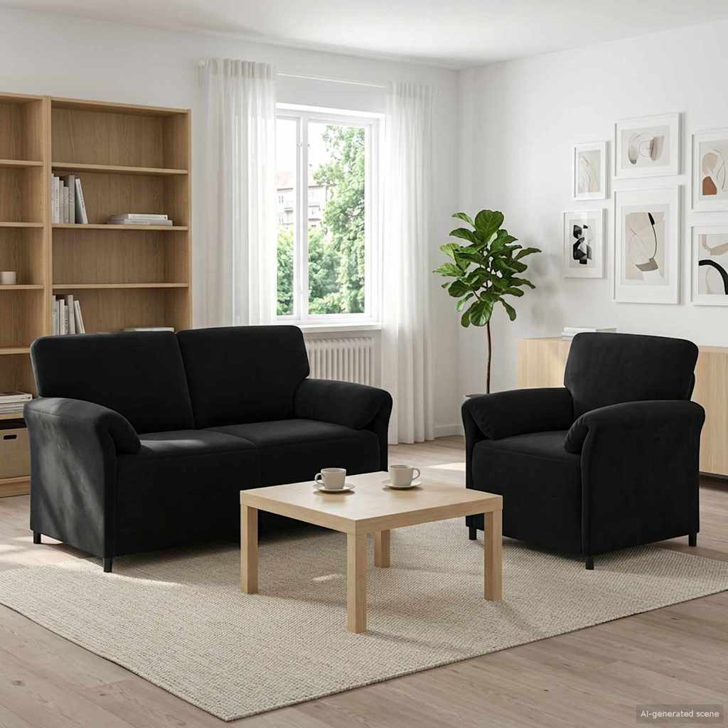 vidaXL Juego de Sofá 2 uds. Negro Terciopelo