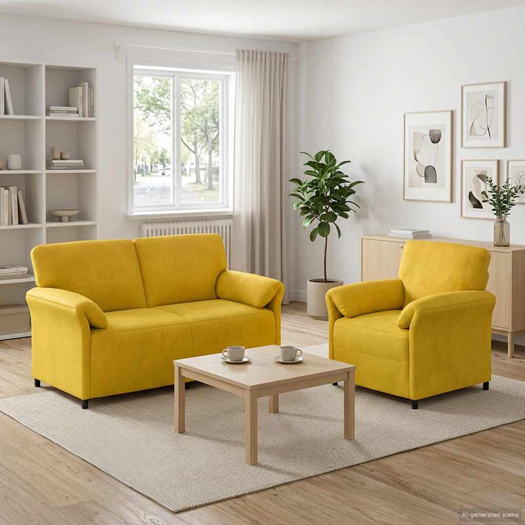 vidaXL Juego de Sofá 2 uds. Amarillo Terciopelo