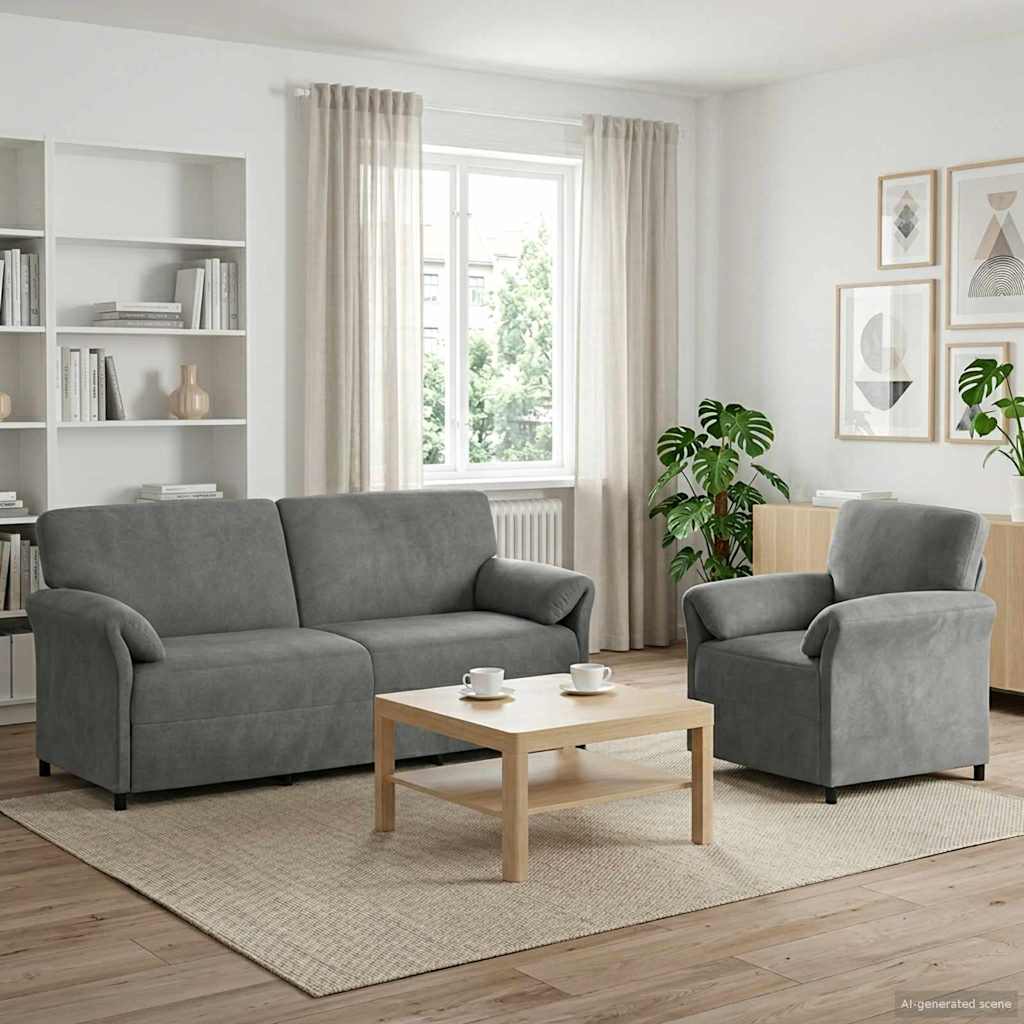 vidaXL Juego de Sofá 2 uds. Gris oscuro Terciopelo