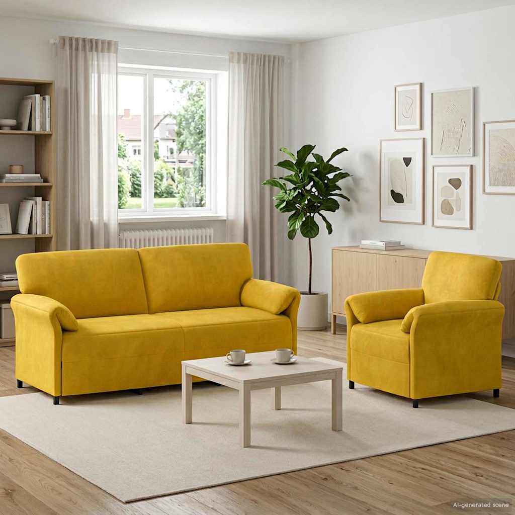 vidaXL Juego de Sofá 2 uds. Amarillo Terciopelo