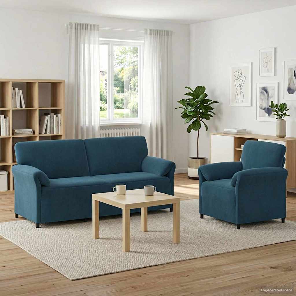vidaXL Juego de Sofá 2 uds. Azul Terciopelo