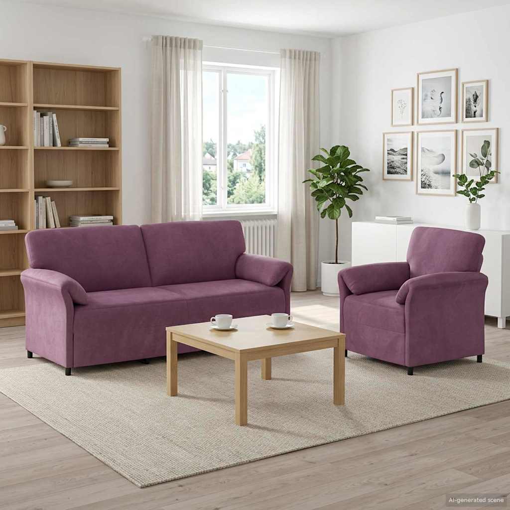vidaXL Juego de Sofá 2 uds. Morado Terciopelo