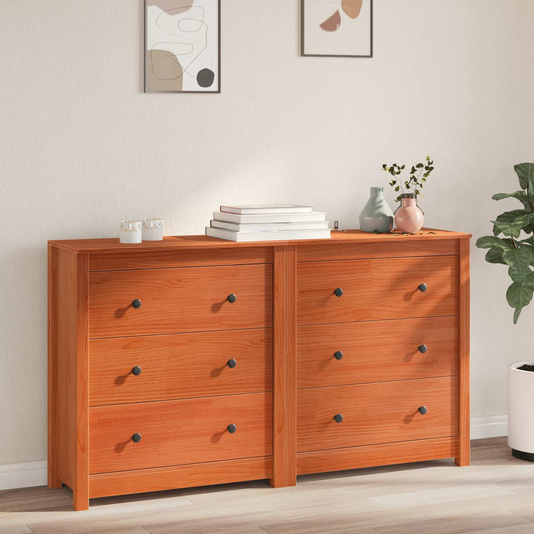 vidaXL Aparador 2 uds. Marrón Cera 140 x 35 x 80 cm Pino macizo