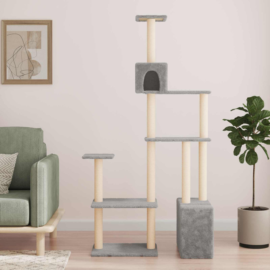vidaXL Árbol para gatos con postes de sisal Gris Claro 177,5 cm