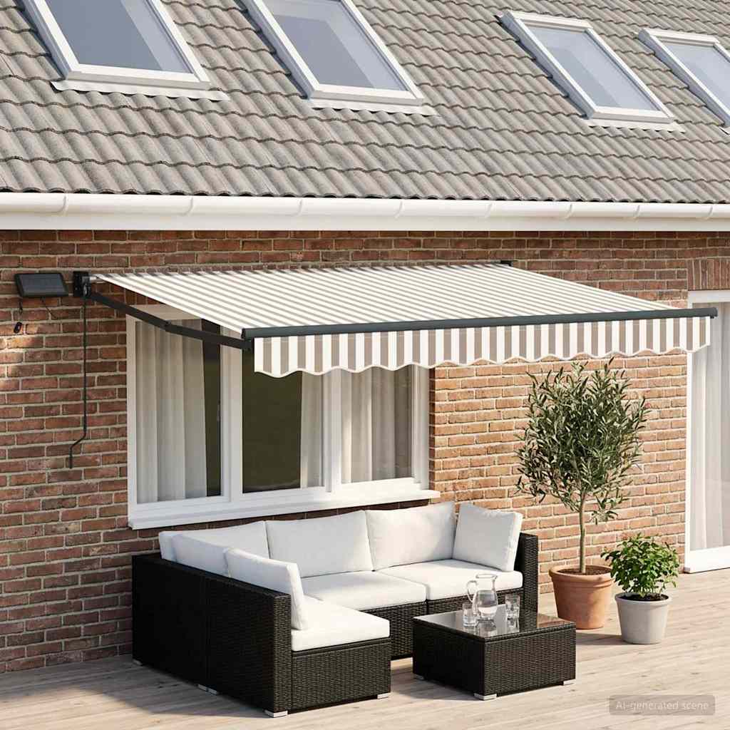 vidaXL Toldo manual retráctil con LEDs Gris claro y blanco.