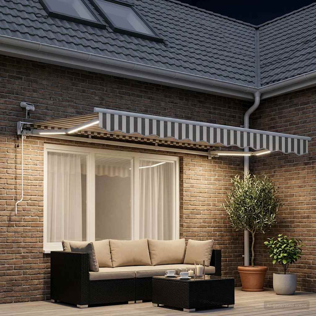 vidaXL Toldo Retráctil Eléctrico Gris claro y blanco. 3,5 x 2,5 m
