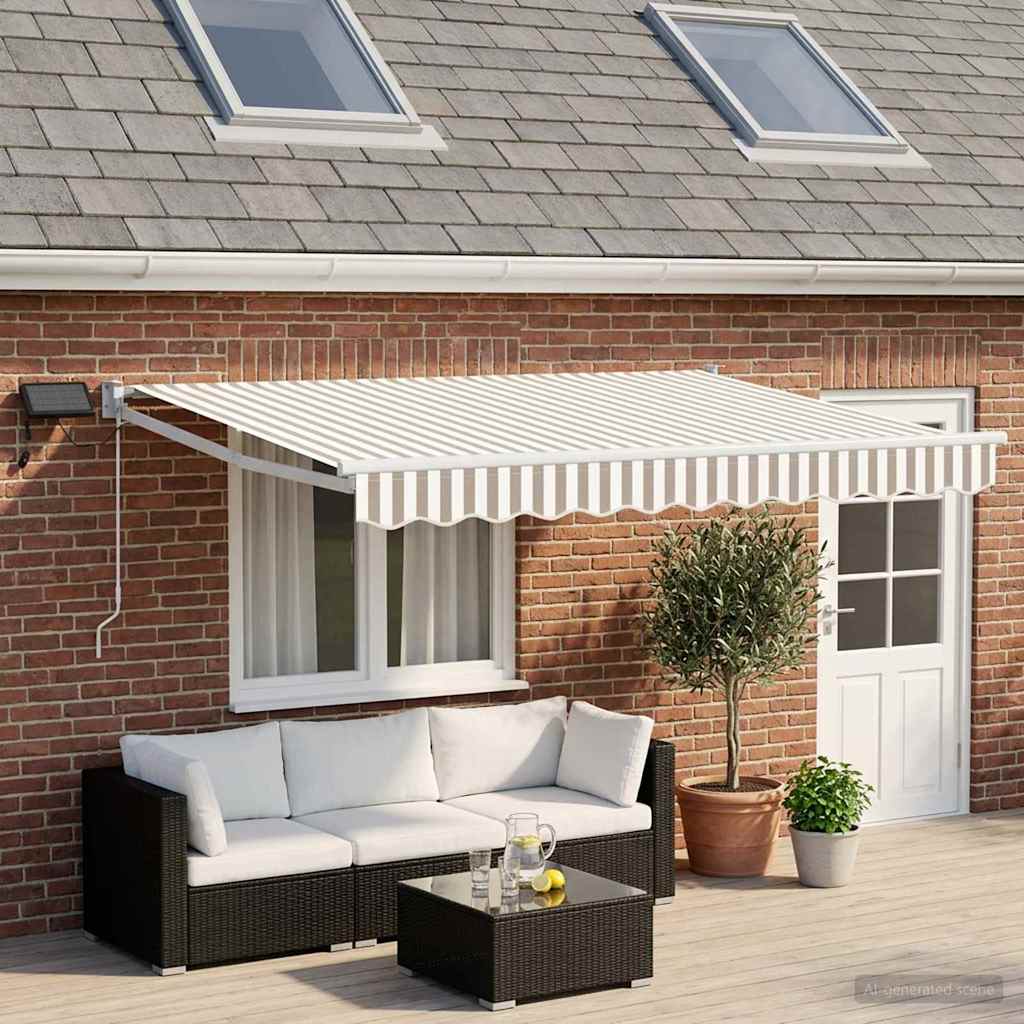 vidaXL Toldo manual retráctil con LEDs Gris claro y blanco.