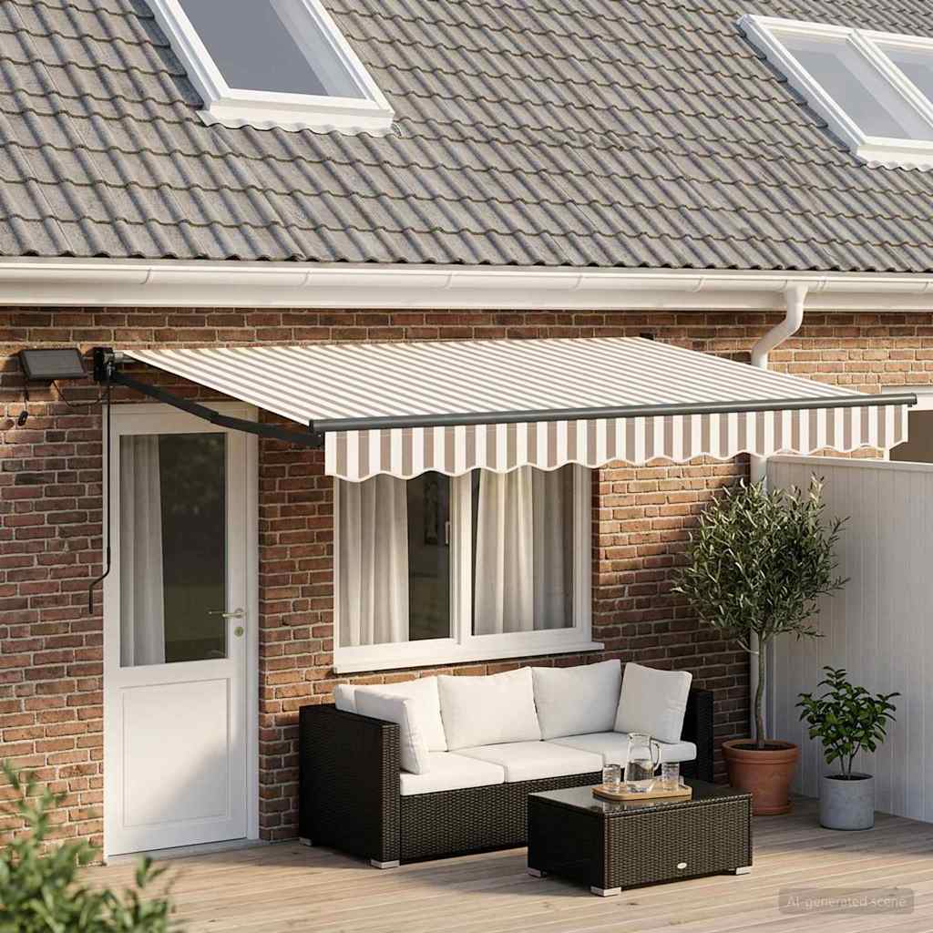 vidaXL Toldo manual retráctil con LEDs Gris claro y blanco.