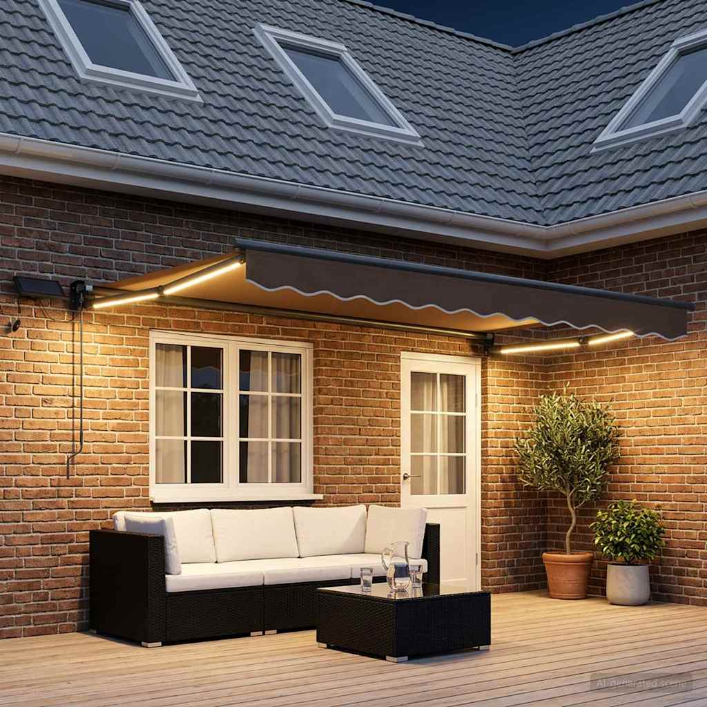 vidaXL Toldo manual retráctil con LEDs Topo 100% Poliéster y Aluminio