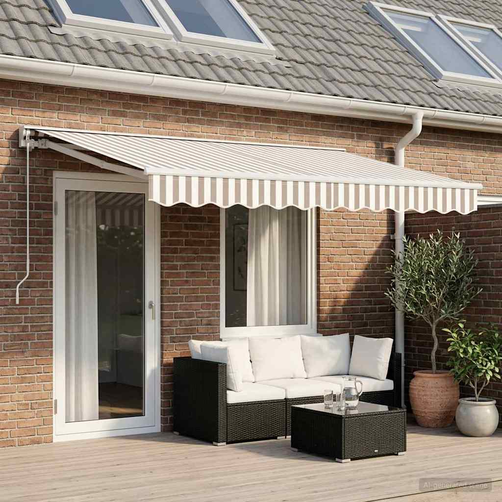 vidaXL Toldo retráctil manual Gris claro y blanco. 4 x 3 m