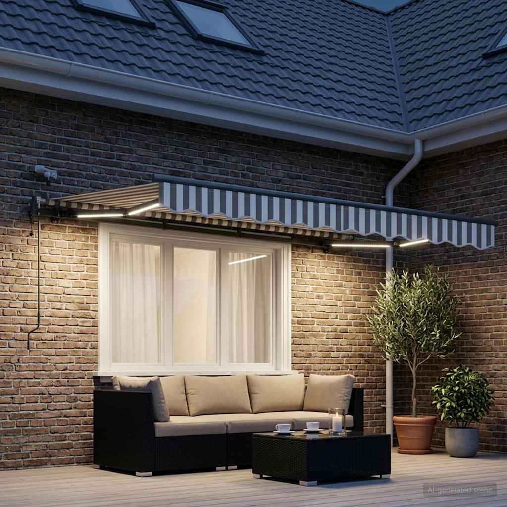 vidaXL Toldo retráctil Gris claro y blanco. 300 x 250 cm Poliéster