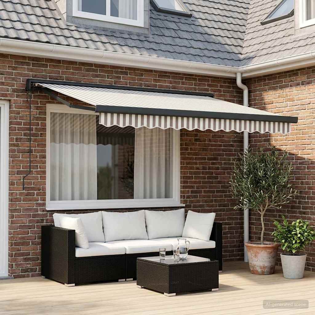 vidaXL Toldo retráctil Gris claro y blanco. 300 x 250 cm Tela y Metal
