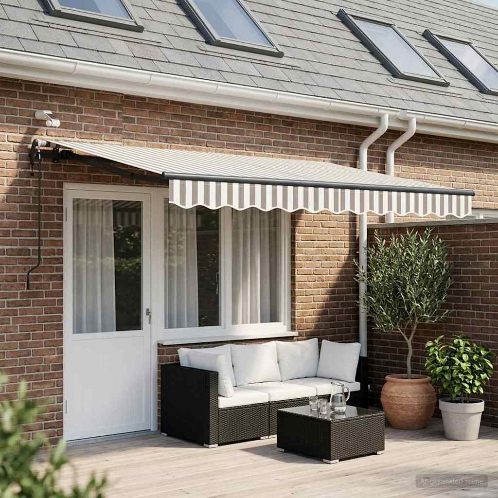 vidaXL Toldo retráctil Gris claro y blanco. 400 x 350 cm Poliéster