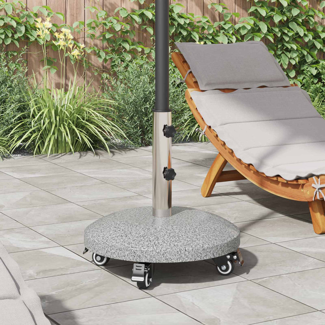 vidaXL Base de Parasol de Granito con Ruedas para Poste de 4-5 cm Gris