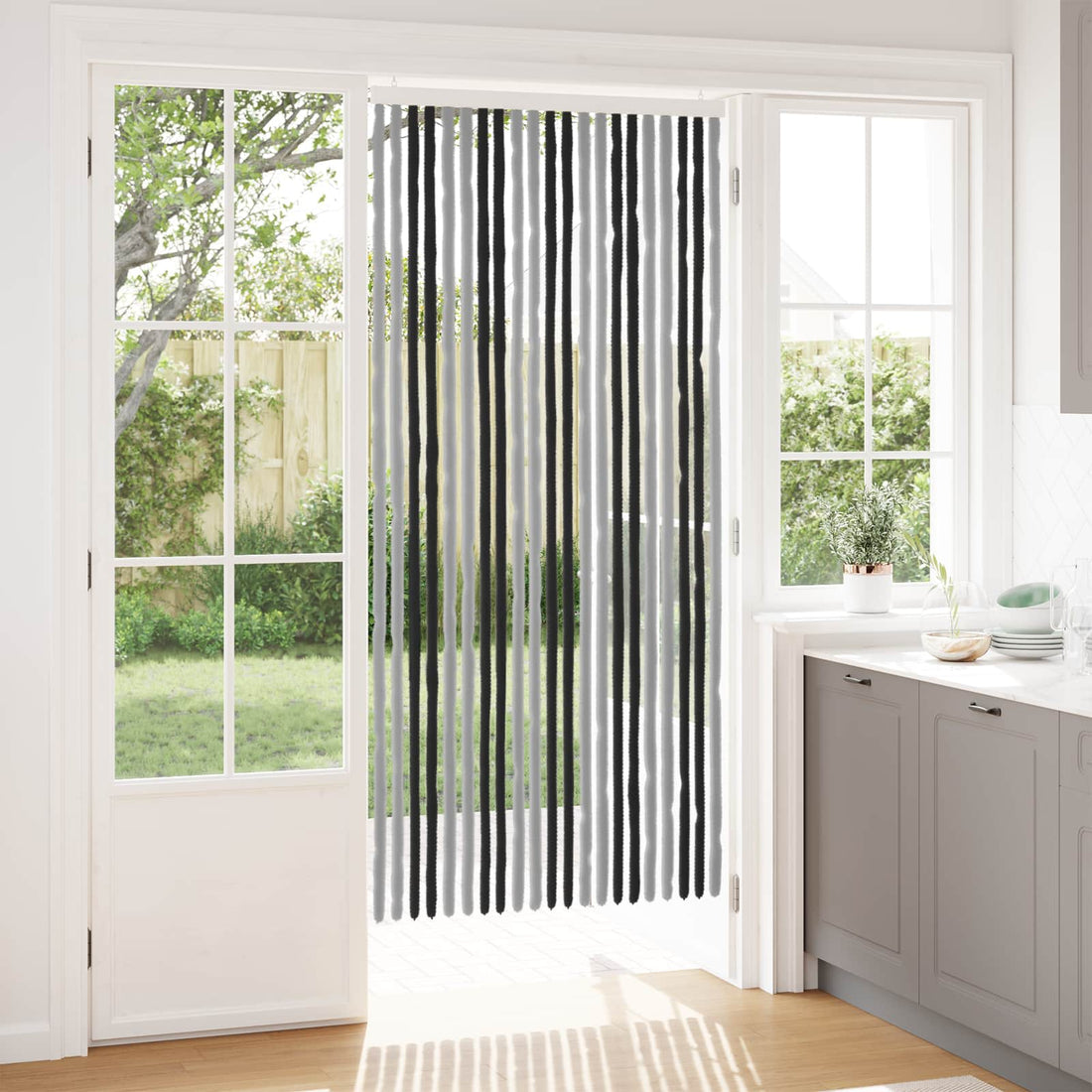 vidaXL Cortina de Insectos de Chenilla Gris y Negro 90 x 200 cm