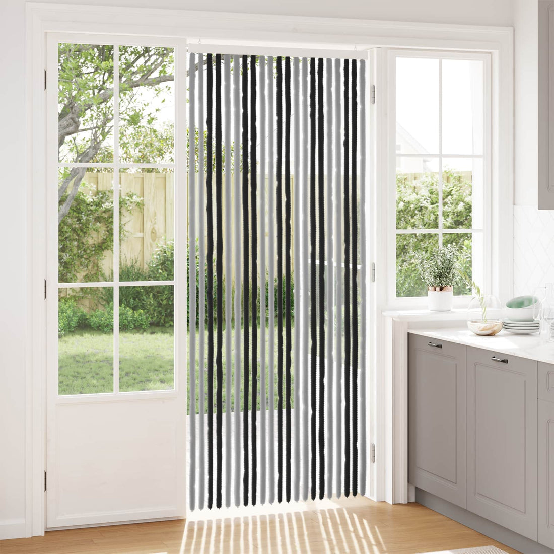 vidaXL Cortina de Insectos de Chenilla Gris y Negro 90 x 220 cm