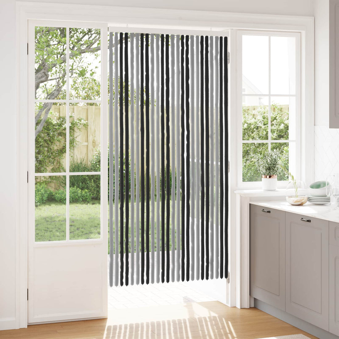 vidaXL Cortina de Insectos de Chenilla Gris y Negro 100 x 200 cm