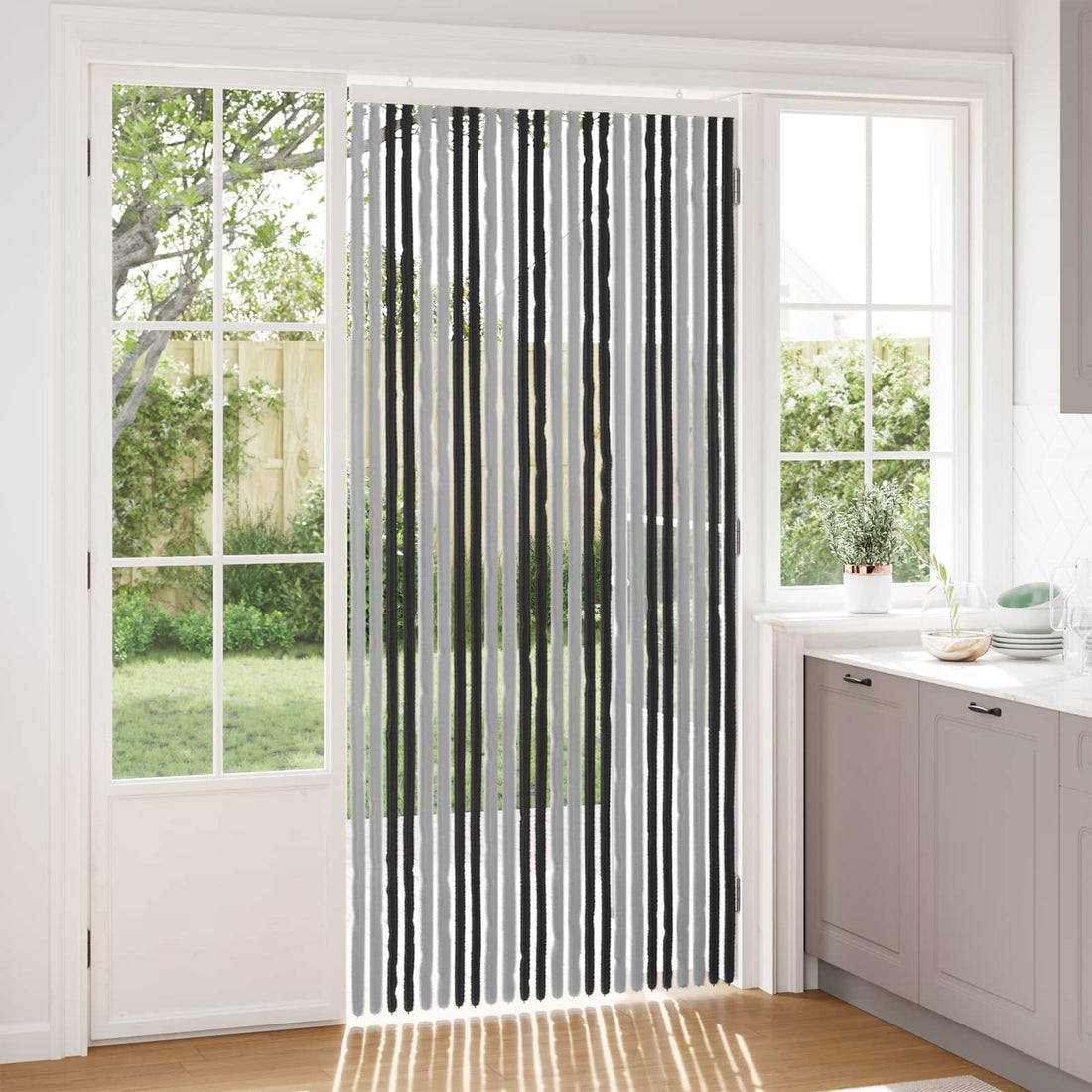 vidaXL Cortina de Insectos de Chenilla Gris y Negro 100 x 220 cm