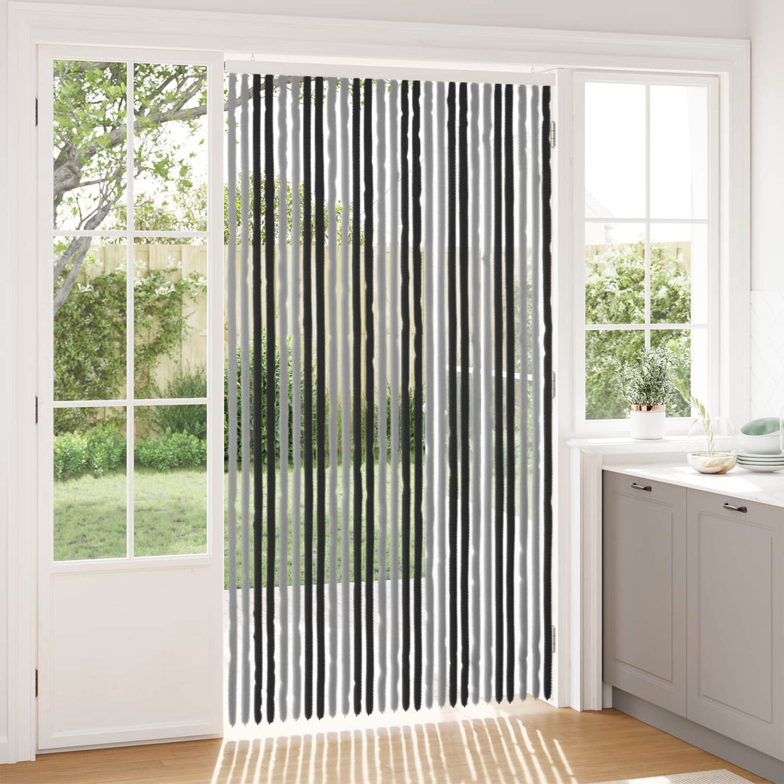 vidaXL Cortina de Insectos de Chenilla Gris y Negro 118 x 220 cm