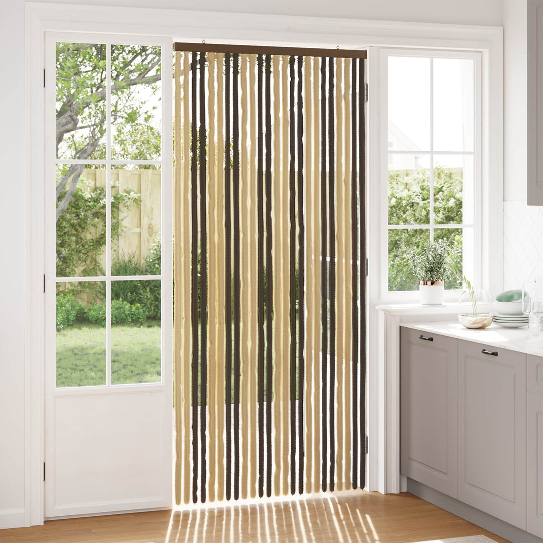 vidaXL Cortina de Insectos de Chenilla Marrón oscuro y beige