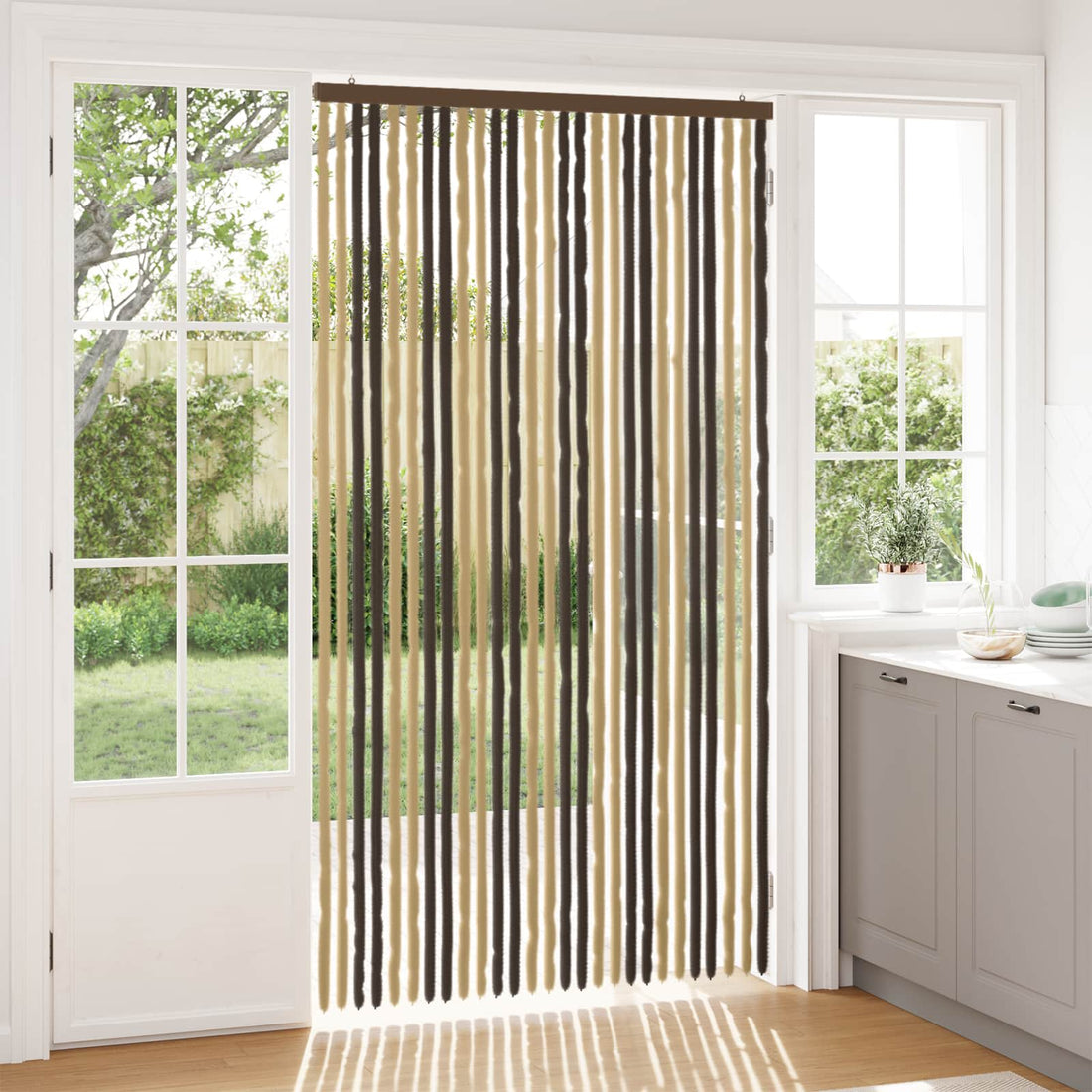 vidaXL Cortina de Insectos de Chenilla Marrón oscuro y Beige
