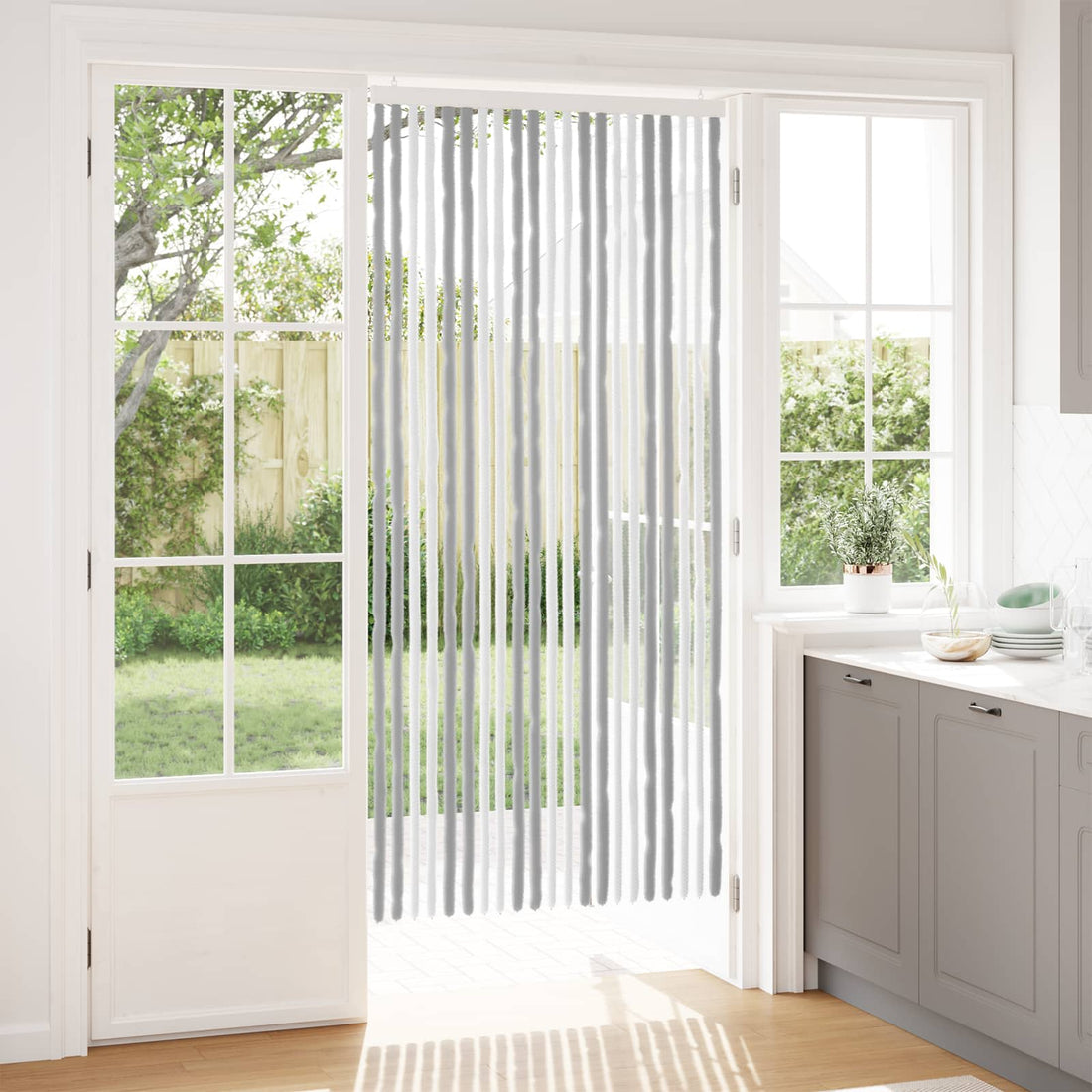 vidaXL Cortina de Insectos de Chenilla Gris y blanco 90 x 200 cm