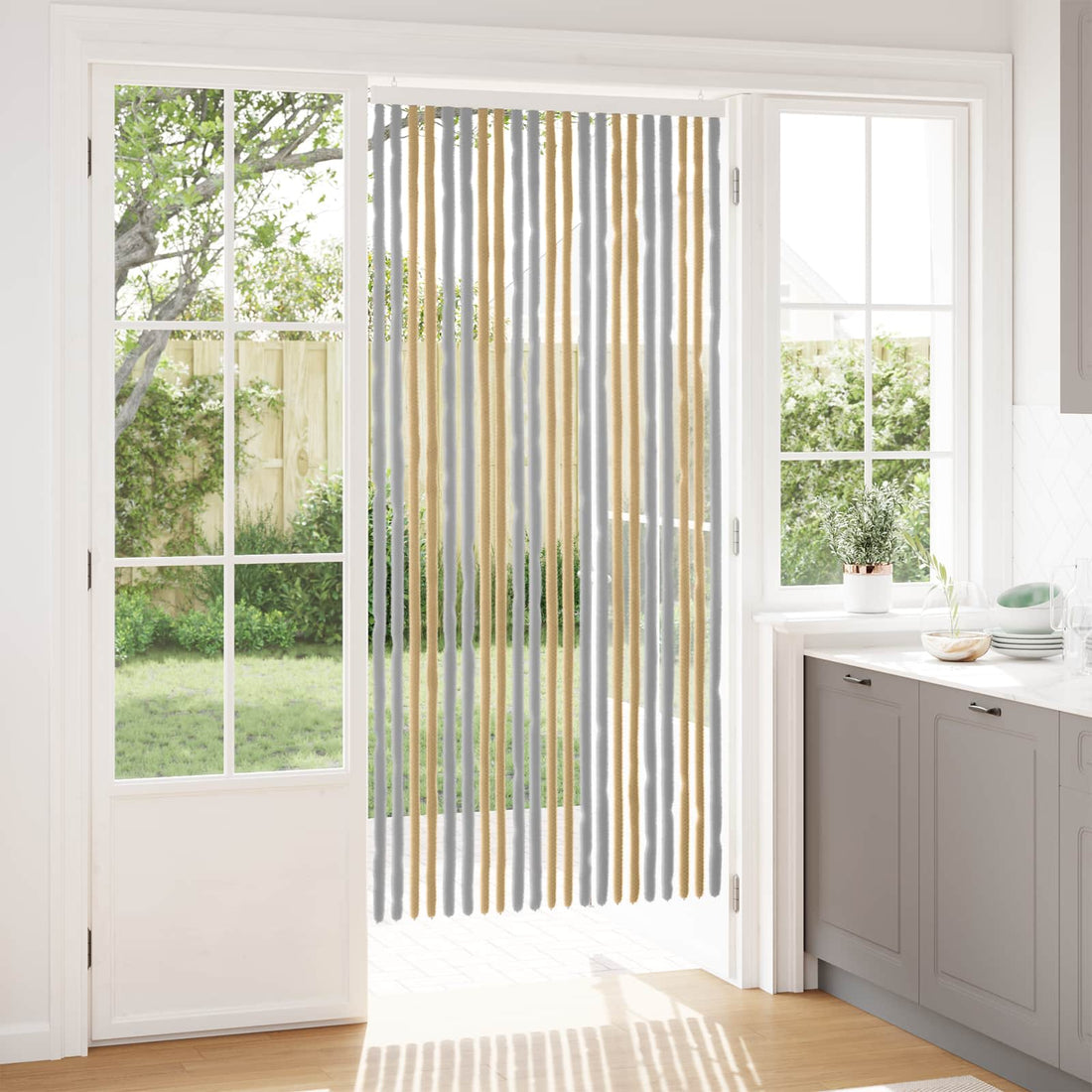 vidaXL Cortina de Insectos de Chenilla Gris y Beige 90 x 200 cm