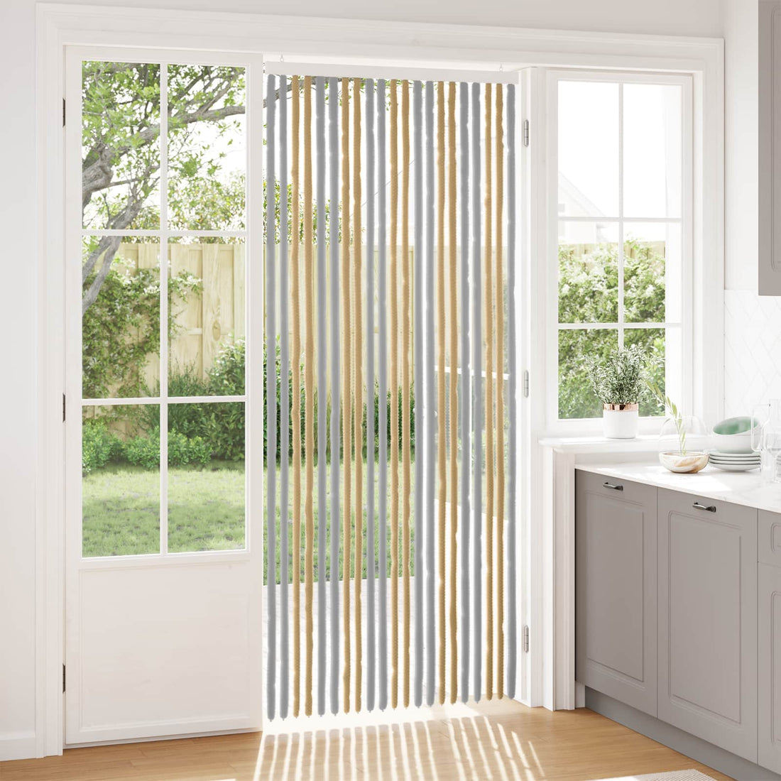 vidaXL Cortina de Insectos de Chenilla Gris y Beige 90 x 220 cm