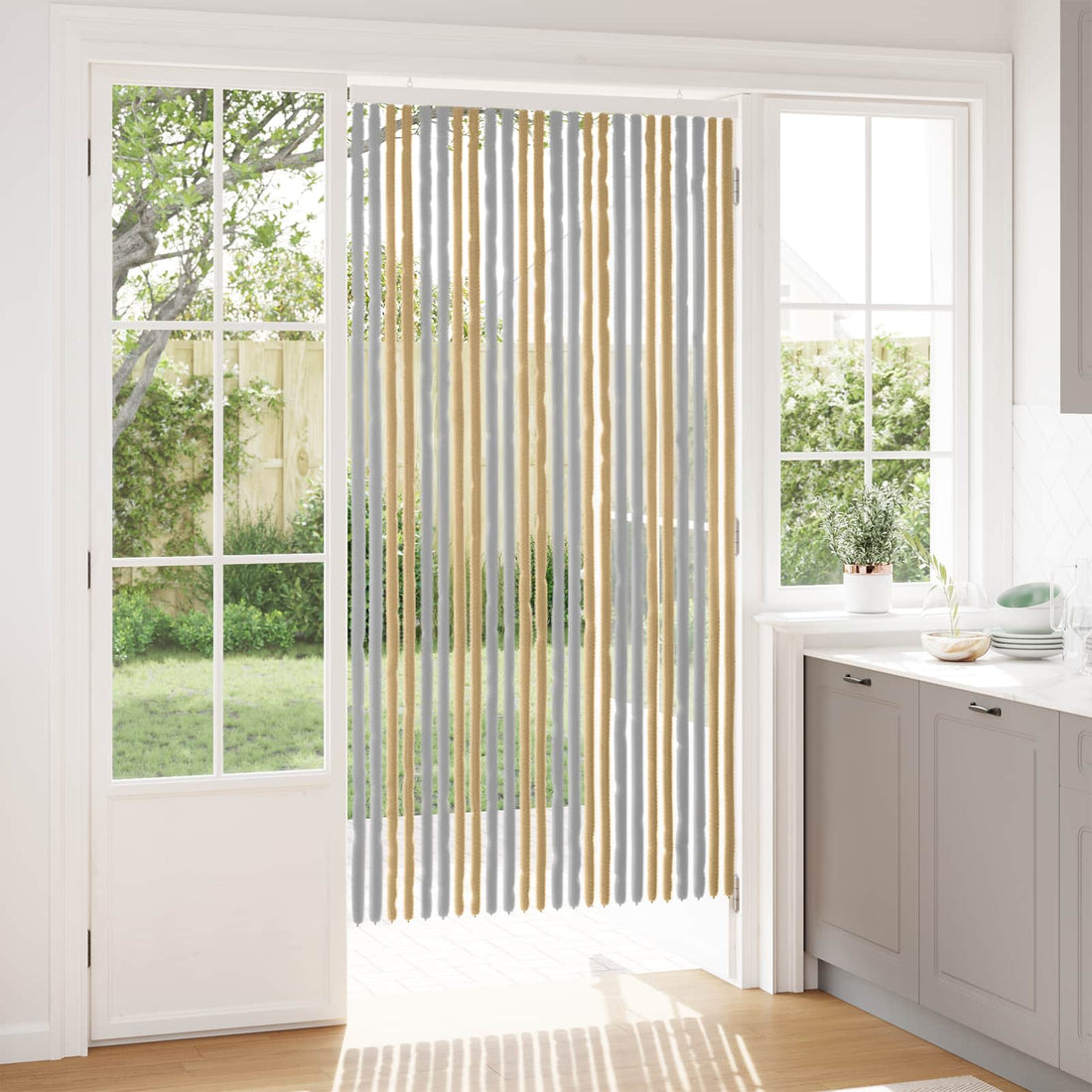 vidaXL Cortina de Insectos de Chenilla Gris y Beige 100 x 200 cm