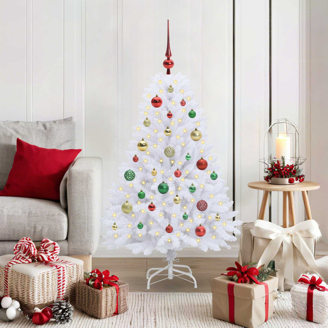 vidaXL Árbol de Navidad artificial con ramas articuladas Blanco 120 cm