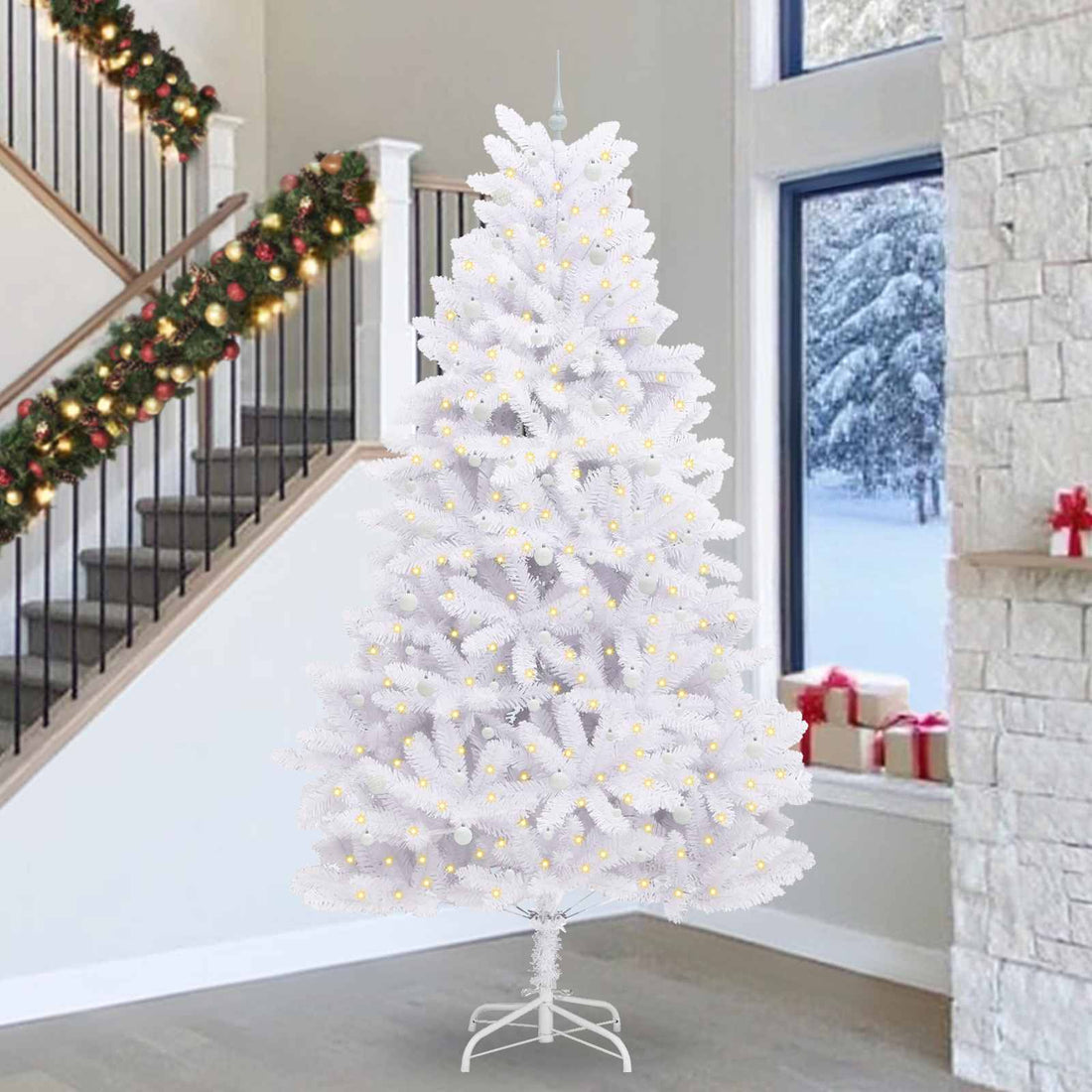 vidaXL Árbol de Navidad artificial con ramas articuladas Blanco 300 cm