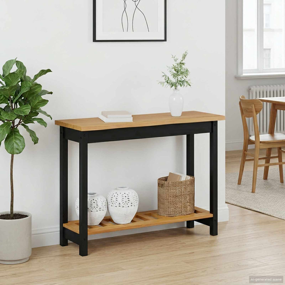 VidaXL Mesa Consola EKAI Negro 112 x 35 x 76 cm Madera de Pino Maciza