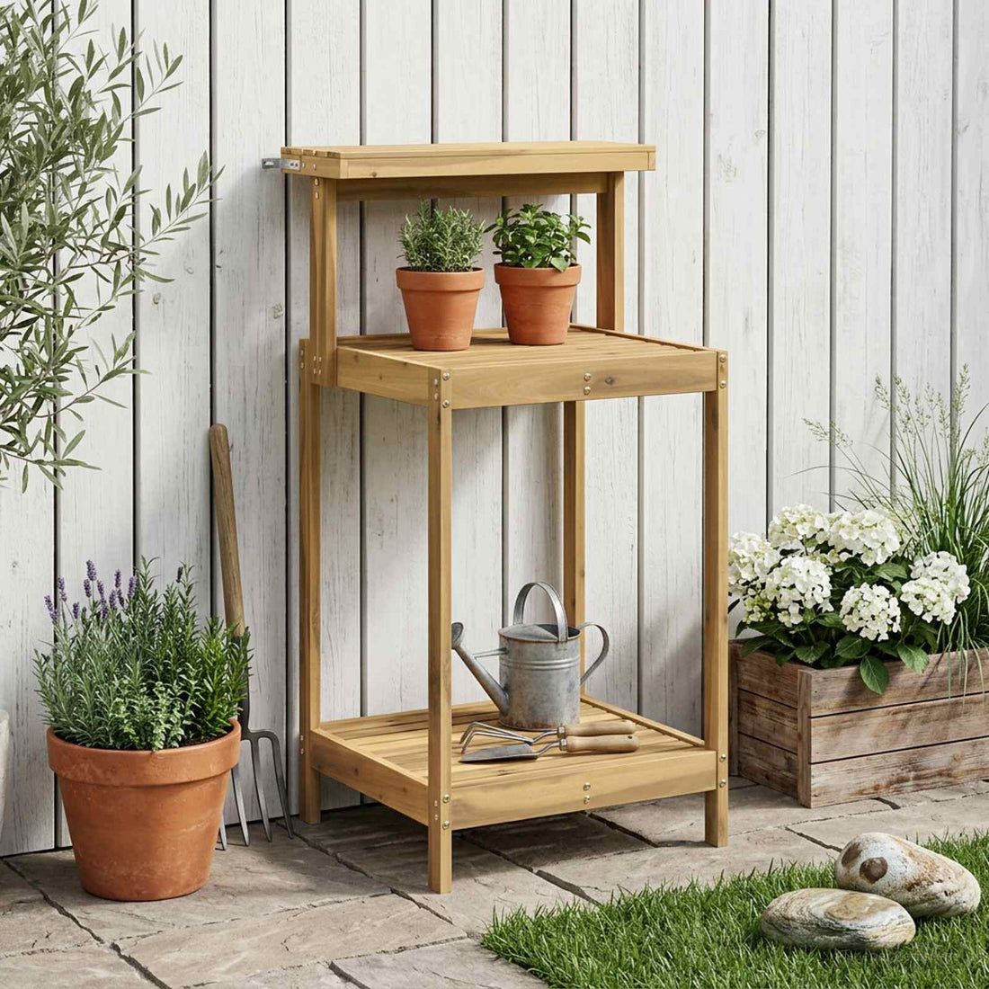 vidaXL Banco de Trasplante Exterior 56,5 x 48,5 x 107 cm Blanco