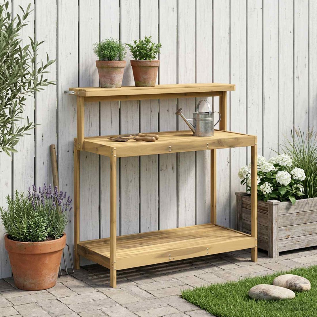vidaXL Banco de Trasplante Exterior 111,5 x 48,5 x 107 cm Blanco