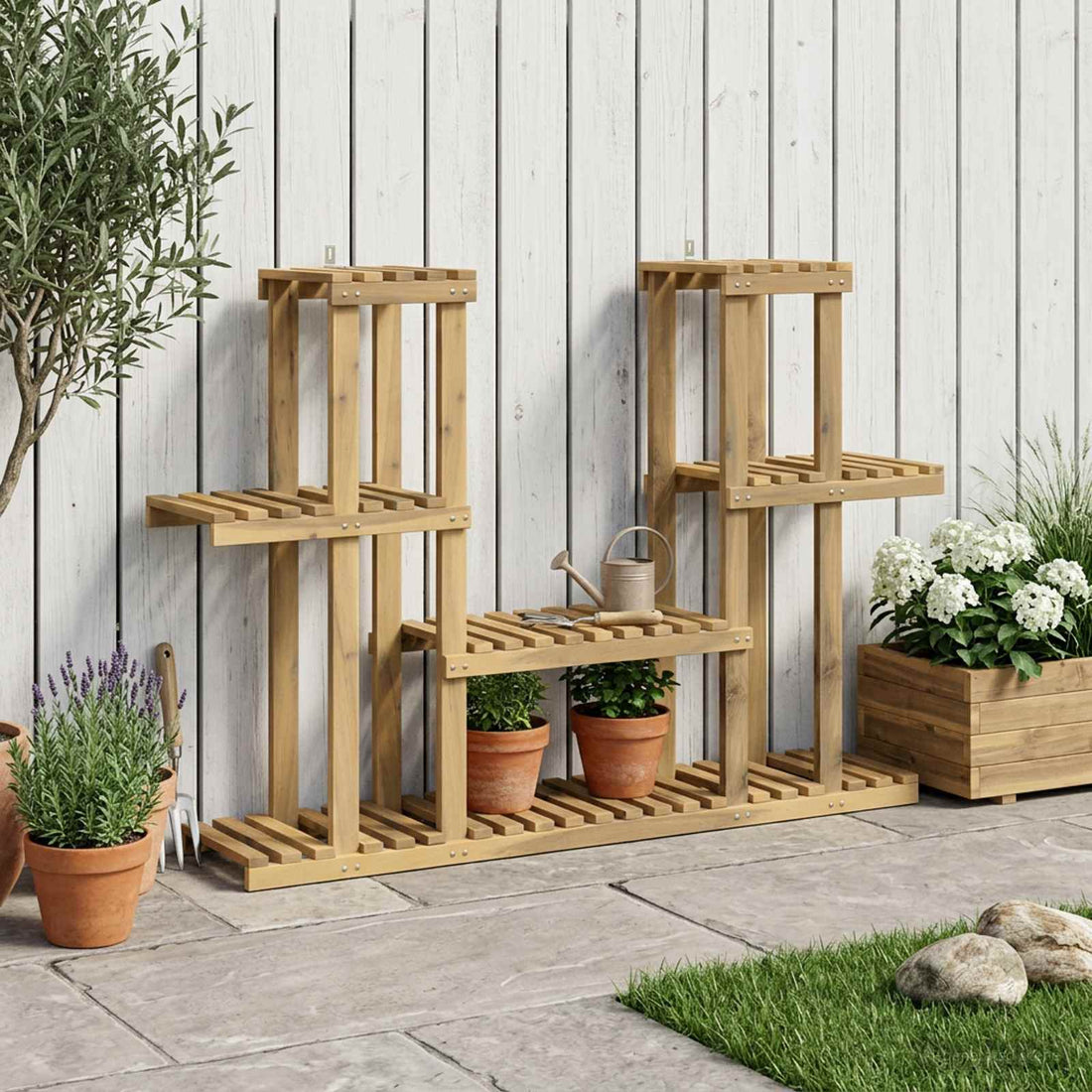 vidaXL Soporte de plantas Blanco 123 x 25 x 78,5 cm