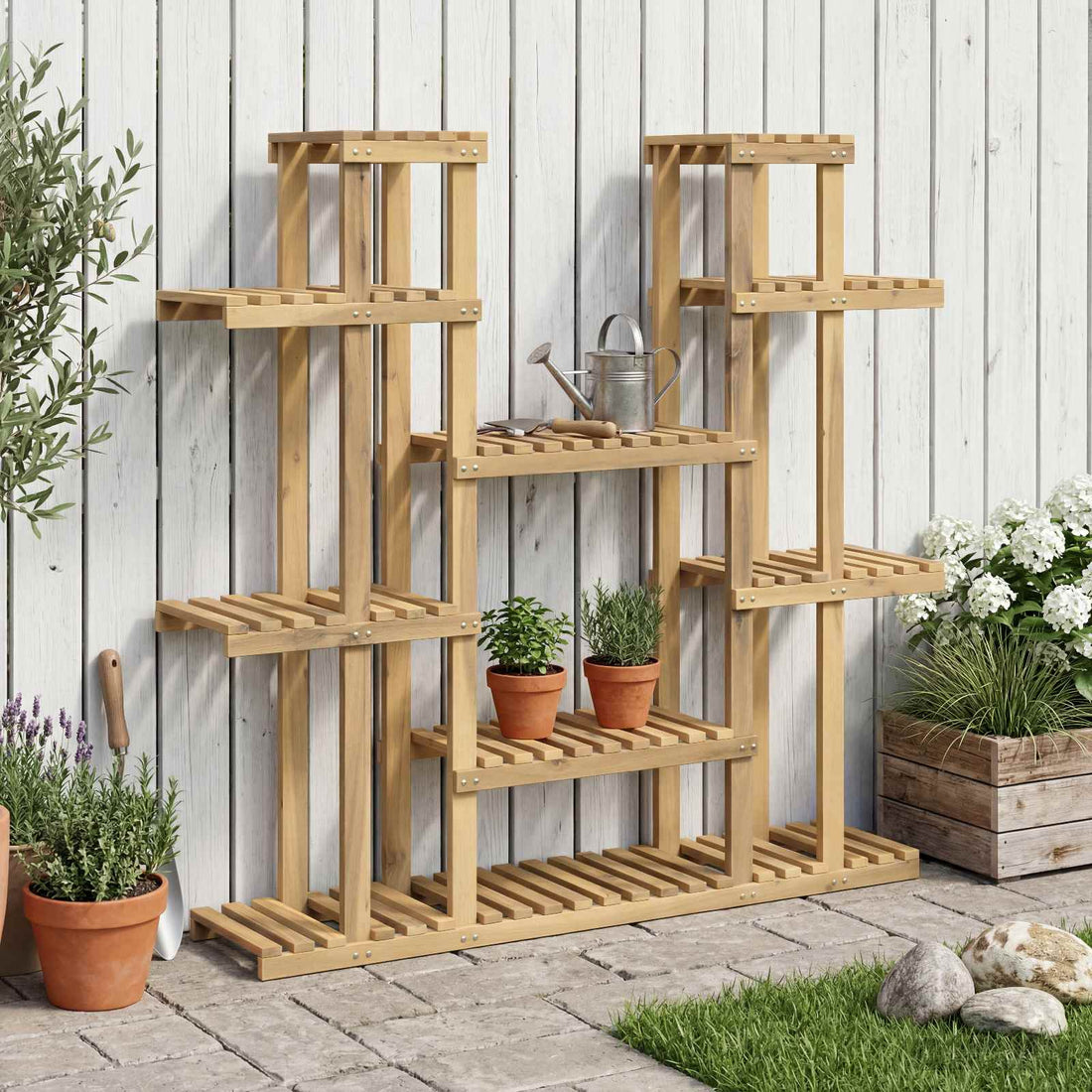 vidaXL Soporte de plantas Blanco 123 x 25 x 114,5 cm