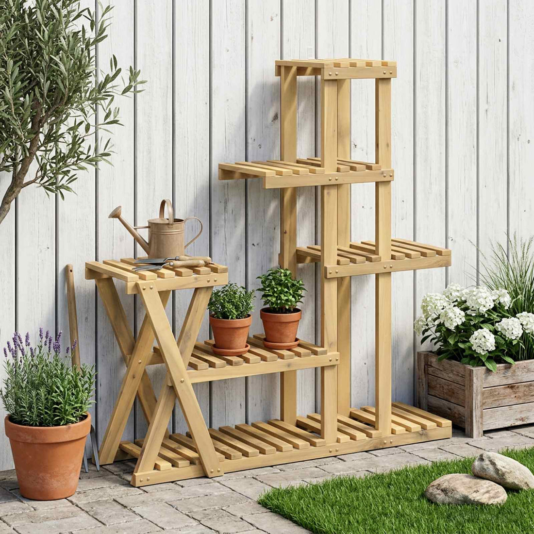 vidaXL Soporte de plantas Blanco 95 x 25 x 101,5 cm
