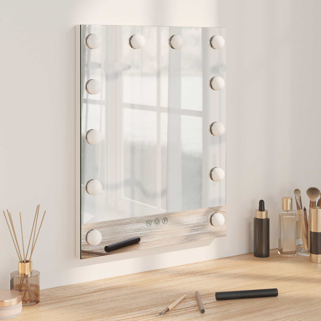 vidaXL Espejo LED para Tocador Blanco 44 x 10 x 53 cm Vidrio y acero