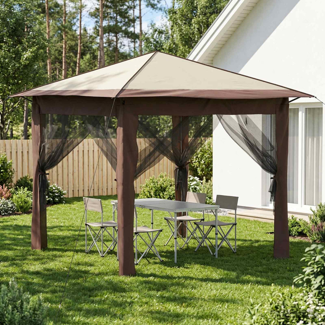 vidaXL Gazebo con 4 Paredes Laterales 2,6 x 2,6 m Crema y marrón