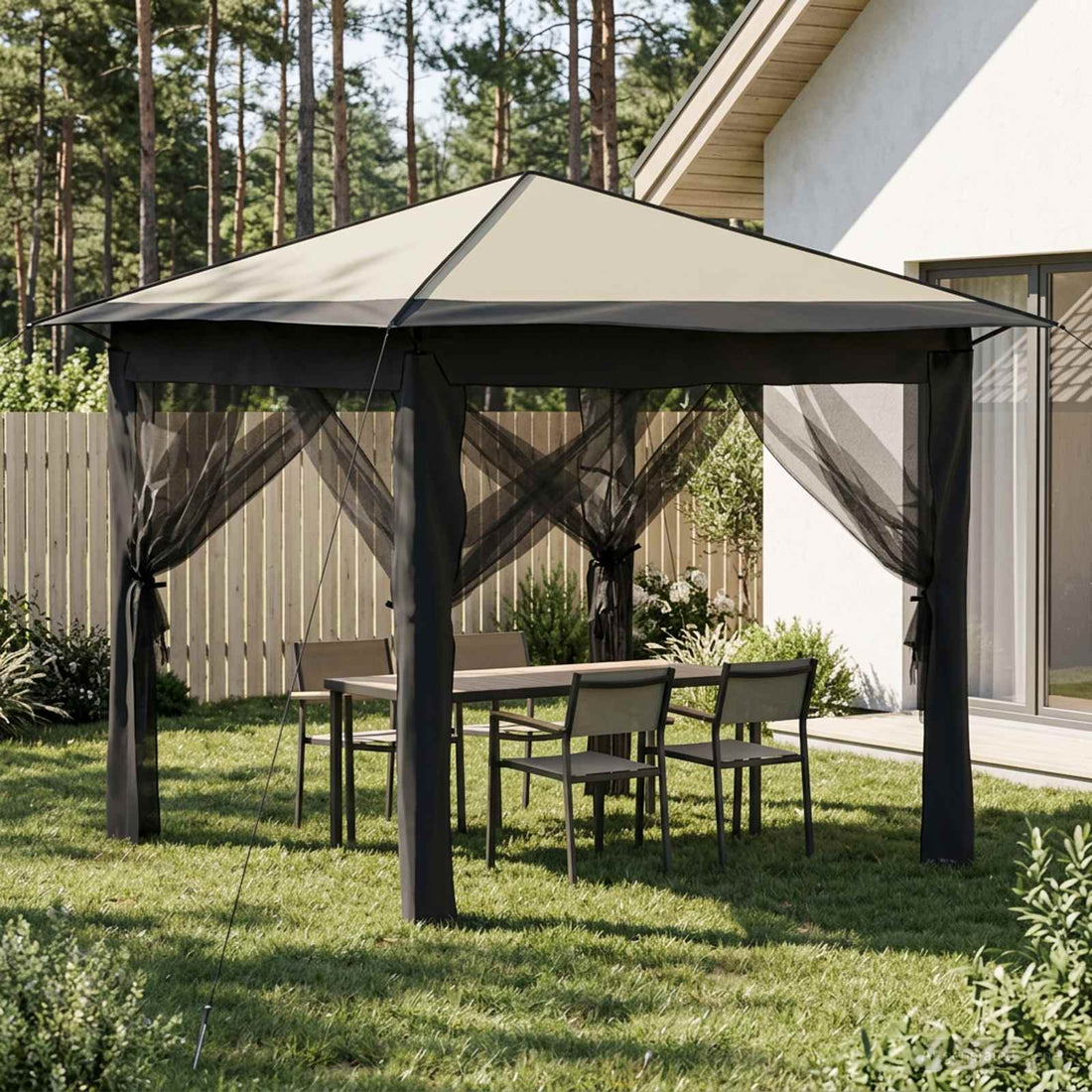 vidaXL Gazebo con 4 Paredes Laterales 2,6 x 2,6 m Crema y Antracita