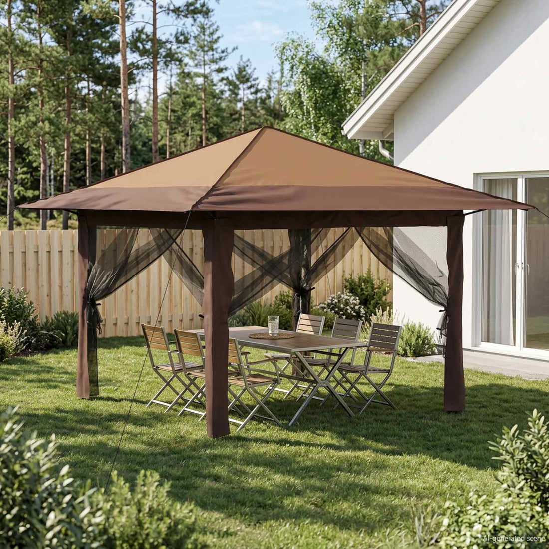 vidaXL Gazebo con 4 Paredes Laterales 3,3 x 3,3 m Beige y Marrón