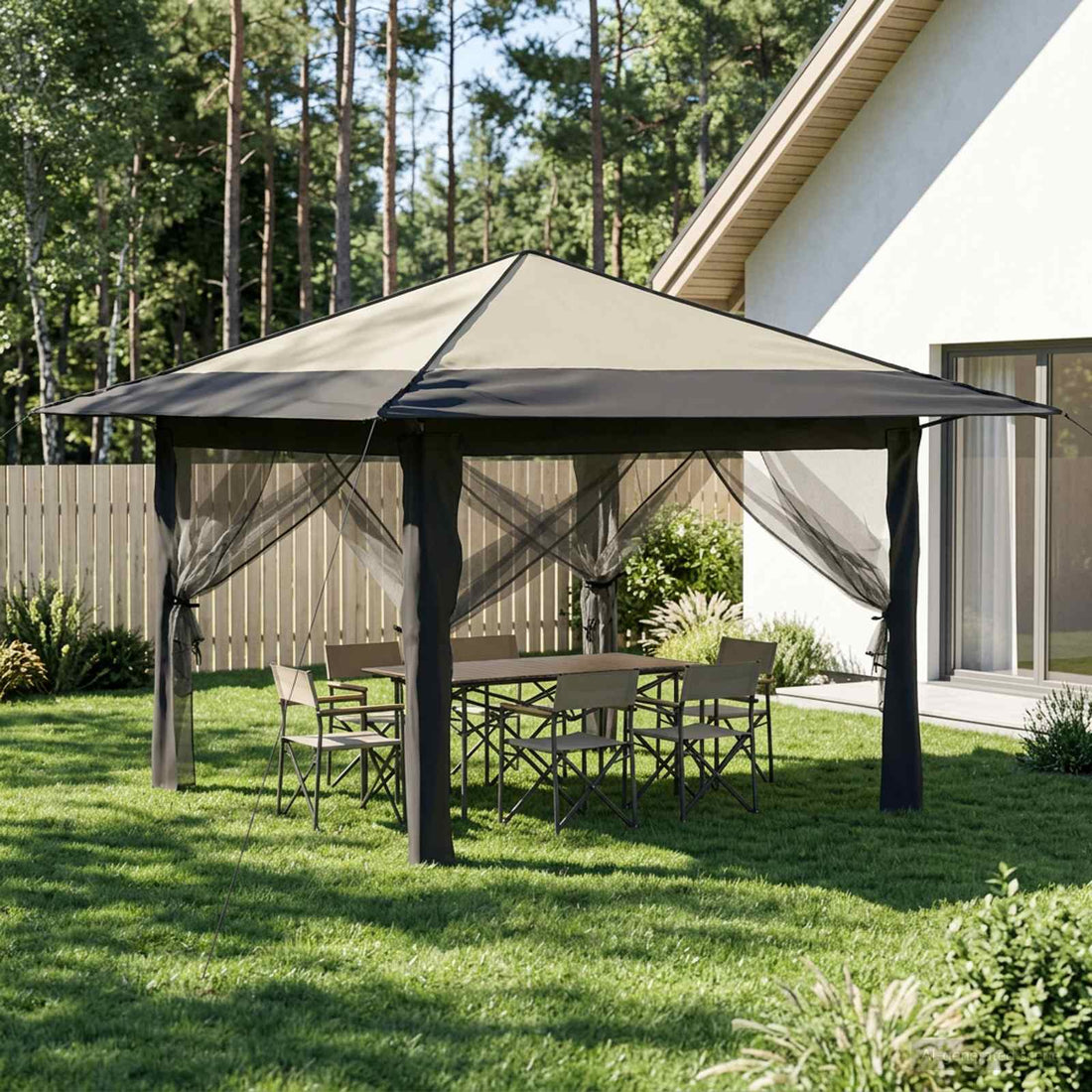 vidaXL Gazebo con 4 Paredes Laterales Crema y Antracita